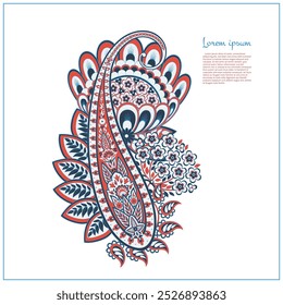 Patrón de Paisley en estilo batik indio. Ilustración vectorial floral aislada
