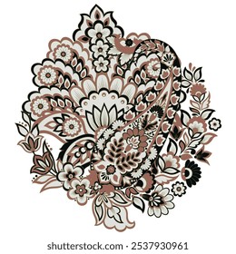Paisley-Muster im indischen Batik-Stil. Isolierte florale Vektorgrafik