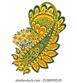 Paisley-Muster im indischen Batik-Stil. Isolierte florale Vektorgrafik