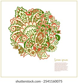 Paisley pattern in indian batik style. Isolated Floral vector illustration