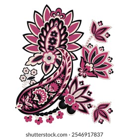 Paisley pattern in indian batik style. Floral vector illustration