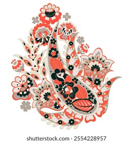 Paisley pattern in indian batik style. Floral vector illustration