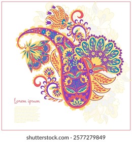 Paisley pattern in indian batik style. Floral vector illustration