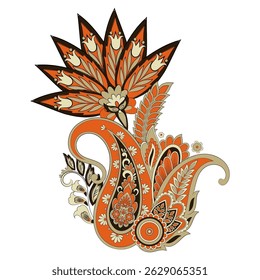 Paisley-Muster im indischen Batik-Stil. Florale Vektorgrafik
