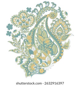 Paisley pattern in indian batik style. Floral vector illustration