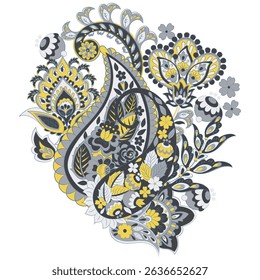 Paisley pattern in indian batik style. Floral vector illustration