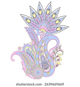 Paisley pattern in indian batik style. Floral vector illustration