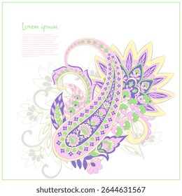 Patrón de Paisley en estilo batik indio. Ilustración vectorial floral