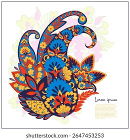Paisley pattern in indian batik style. Isolated Floral vector illustration