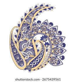Padrão de Paisley em estilo indiano batik. Ilustração de vetor floral