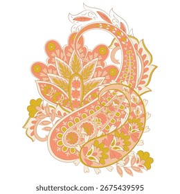 Paisley-Muster im indischen Batik-Stil. Isolierte florale Vektorgrafik