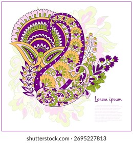 Patrón de Paisley en estilo batik indio. Ilustración vectorial floral