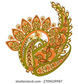 Paisley-Muster im indischen Batik-Stil. Florale Vektorgrafik