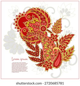 Patrón de Paisley en estilo batik indio. Ilustración vectorial floral aislada