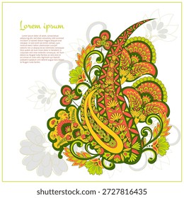 Patrón de Paisley en estilo batik indio. Ilustración vectorial floral aislada