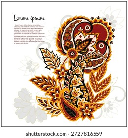 Patrón de Paisley en estilo batik indio. Ilustración vectorial floral aislada