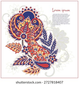 Patrón de Paisley en estilo batik indio. Ilustración vectorial floral aislada