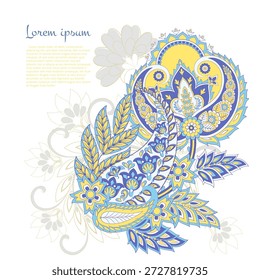Patrón de Paisley en estilo batik indio. Ilustración vectorial floral aislada