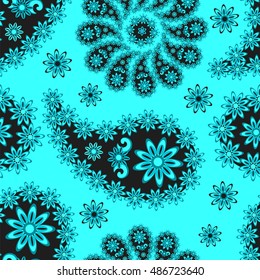 Paisley pattern. Indian cucumber. Oriental decorative ornament, turquoise and black