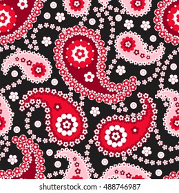 Paisley pattern. Indian cucumber. Oriental decorative ornament  red and black