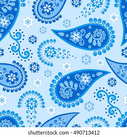 Paisley pattern. Indian cucumber. Oriental decorative ornament, blue