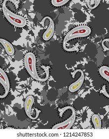 paisley pattern on grey seamless background