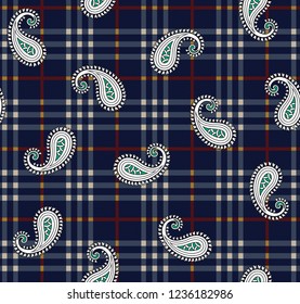 paisley pattern on navy stripe background