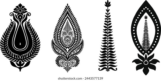 Paisley patrón, hoja oriental, Paisley elementos florales conjunto. Diseño de henna. Paisley Doodles Abstracto, Paisley Vector imagen, imagen decorativa oriental