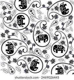 Paisley pattern is an ornamental textile design using the  teardrop-shaped motif with a curved upper end and elephant for making fabric or background.