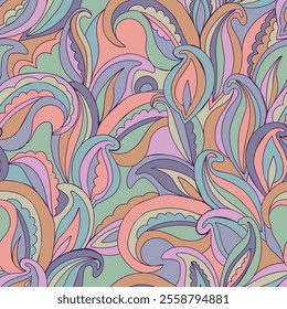 Paisley pattern in a pastel palette with a contour outline