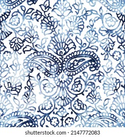 Paisley Pattern. Seamless Asian Textile Background. Floral vector background. In ikat and tie dye  style 