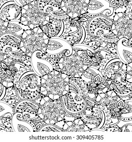 Paisley pattern. Paisley seamless pattern. Paisley flowers pattern. Hand drawn paisley. Henna mehndi pattern. Henna paisley pattern. EPS 10 vector illustration. 