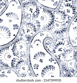 paisley pattern, texture of denim, Tie dye fabric with paisley. seamless pattern with Indian paisley and flowers ornaments. vector grunge texture.