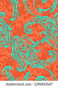 Paisley pattern. Traditional ethnic elements.Ornament Turkish cucumber seamless. Asian motifs for fashion, interior, cover, textiles, packaging, note, background. Boho style.