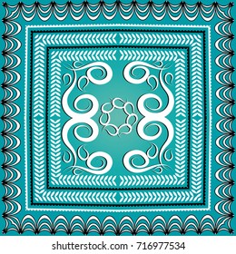 Paisley pattern. Vector floral ornaments with paisley flowers, leaves, lace frame, abstract shapes. Design for square shawl, textile, headscarf. Elegance accessory for fashion. Ornamental texture