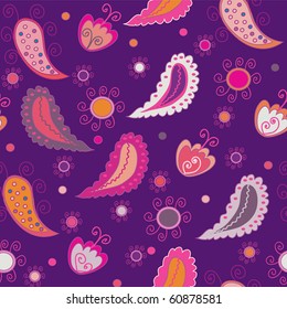 Paisley pattern in violet colors with floral elements