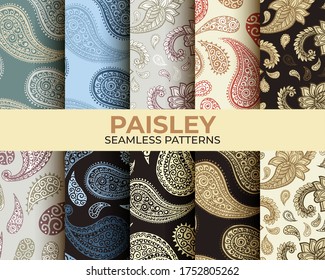 Paisley patterns collection, seamless colorful floral ornament, vector design. Abstract vintage Paisley pattern decoration, floral fabric background