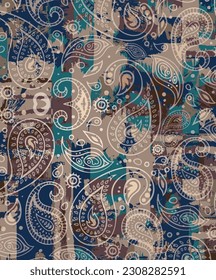 Paisley patterns on worn painted wallpaper