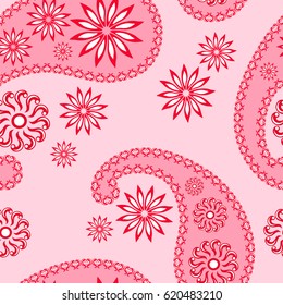 Paisley. Pink seamless background, vector