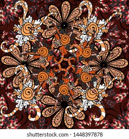 Paisley print hand drawn elements. Seamless pattern with fantasy flowers, natural wallpaper, floral decoration curl illustration. Home decor.