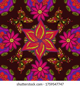 Paisley print hand drawn elements. Seamless pattern with fantasy flowers, natural wallpaper, floral decoration curl illustration. Home decor.