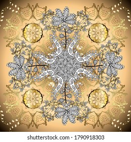 Imprima paisley elementos dibujados a mano. Ilustración en tonos beige y blanco. Vector. Patrón sin foco con flores de fantasía, tapicería natural, decoración floral, ilustración de curl. Decoración casera.