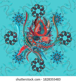 Paisley print hand drawn elements. Home decor. Seamless pattern with fantasy flowers, natural wallpaper, floral decoration curl illustration.