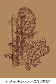 Paisley print with tartan print in vector