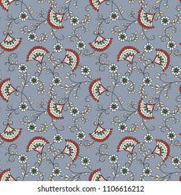 paisley red flower pattern on grey background