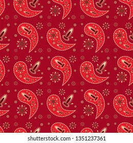 Paisley red seamless pattern, vector. Oriental decorative ornament  
