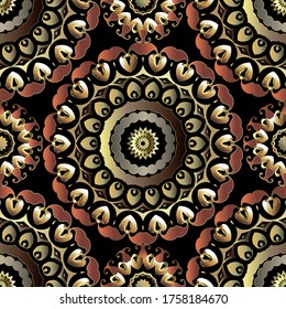 Paisley round mandalas seamless pattern. Floral colorful ornamental background. Repeat decorative backdrop. Ethnic paisley flowers, leaves, swirls, lines. Vintage ornament. Luxury vector design.