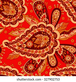Paisley seamless asian pattern. Folklore vector background