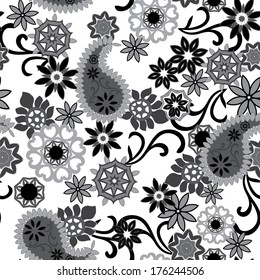 paisley seamless background Floral pattern black and white 