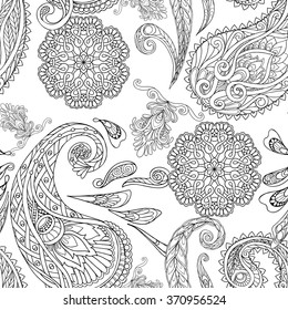 Paisley seamless background pattern. Decorative vector illustration. Outline drawing. 